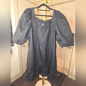 Black Midi Dress Plus Puff Sleeves, Ruffle.